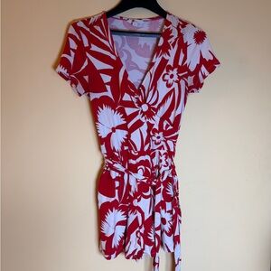 Boden Red White Floral Jersey Wrap Romper US Size 4, UK size 8